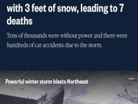 北美观察到三次罕见的暴风雪袭击美国透支环境，造成自然灾害。